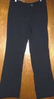 Solid Black Flat Front Stretch Mid Rise Casual Career Long Pants