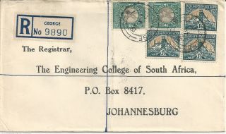  GEORGE SOUTH AFRICA REGISTERED COVER TO JOHANNESBURG PAIR SCOTT 47 52