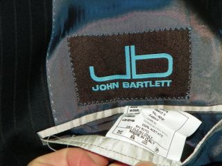 John Bartlett Italy Suit Jacket 46 L 46L Navy Pinstripe Pants 40 x 34