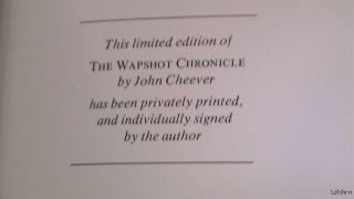  Wapshot Chronicle   SIGNED John Cheever   Limited   1978   Leather