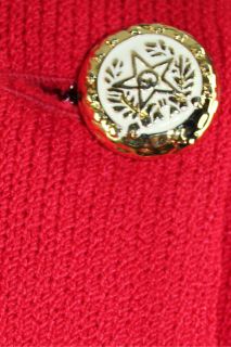 St John Collection Holiday Knit Logo Red Ivory Trim Suit Jacket Blazer