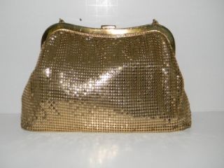 Vintage Whiting and Davis USA Gold Mesh Rhinestone Clasp Evening Bag Handbag  