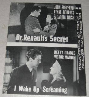 Movie Film Mat Ads Press Kit Dr Renault's Secret I Wake Up Screaming Horror  