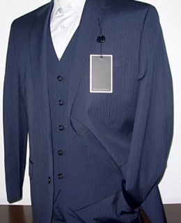 New Arrival Sean John Navy Blue Pinstripe Three Piece Mens Suit Suits  