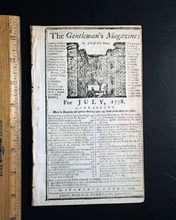 Revolutionary War Howe Benjamin Franklin Electricity Experiments 1778 Magazine  