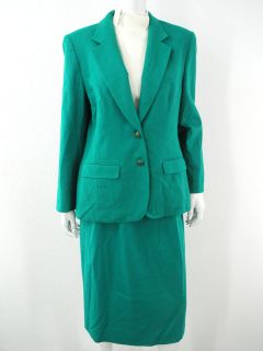 Womens 3 Piece Suit Pants Skirt Jacket Medium Green Pendleton L 14 12 100 Wool  