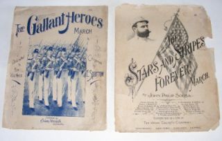 2 Sheet Music 1903 Gallant Heroes March 1897 Stars Stripes Forever March  