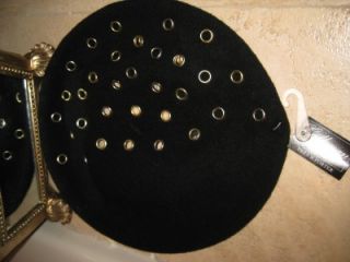 NWT Callanan Pret A Porter Grommet Black Wool Baret Hat  