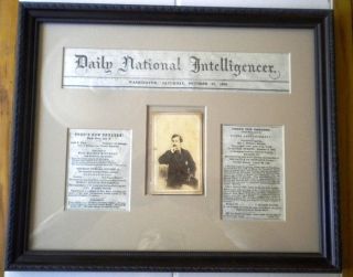 John Wilkes Booth 1st Appearance Ford's Theater CDV w Framed Newspaper Ads Uniqu  