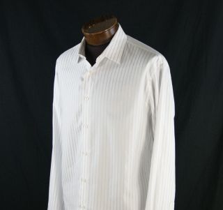 John W  White Cotton Striped French Cuff Dress Shirt Size 16 5 SH640S  
