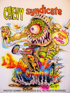 Johnny ACE Art AIRBRUSHED T Shirt RAT FINK Ed Big Daddy Roth CHEVY Monster DRAG  