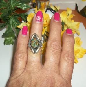 VINTAGE STERLING SILVER RING sz 6 TURQUOISE SCARAB  