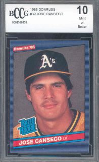 1986 Donruss 39 Jose Canseco RC Rookie BGS BCCG 10  