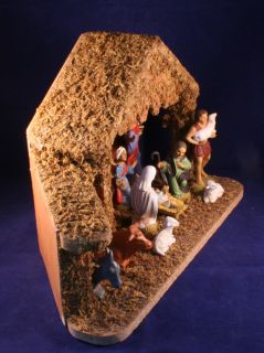 Vintage 8 Tall Wooden Creche Nativity Stable with 11 Figures GREAT FIRST SET  