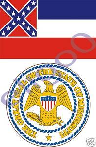 Mississippi State Flag Seal Bumper Stickers Decal USA  