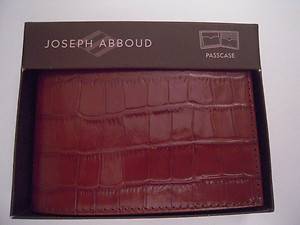 Joseph Abboud Men's Brown Leather Croc Bi Fold Passcase Wallet  