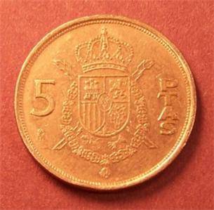 Spain 5 Pesetas Coin 1984 Juan Carlos I Coat of Arms Nickel VF EF  