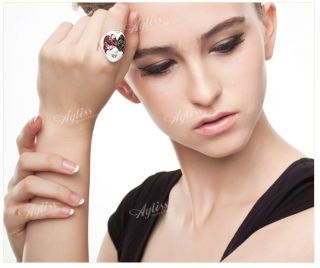 1P Pink Enamel Crystal Opera Mask Masque Fashion Finger Ring Adjust Jewelry Gift  