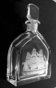 Orrefors vintage crystal decanter with sailing ship Edvard Hald design  