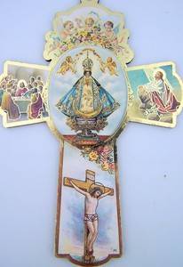 Crowned Lady of San Juan de Lagros Catholic Wood Crucifix Wall Cross Gold Trim 6  