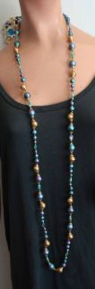 Judy Lee 60s Baroque Iridescent Teal Glass Necklace  