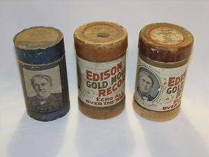 3 Uncle Josh Cal Stewart Edison Phonograph Cylinder Record Cannisters Lids  