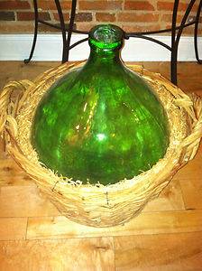 Vintage Green Large Big Glass Demijohn Carboy Wine Liquor Bottle Jug  