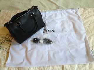 Possé Jules Satchel Black Soft Leather Handbag Purse New Gilt Small  