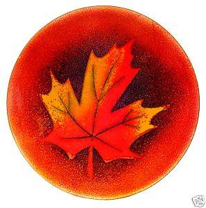 Signed Jules Perrier Quebec Enamel Copper Maple Leaf Plate 197OS Canadian Beauty  