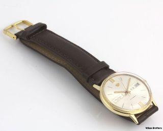 Vintage Jules Jurgensen Mens Wristwatch 18K Gold Automatic Day Date Swiss Made  