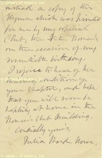 Julia Ward Howe Autograph Letter Signed 01 09 1896