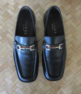 650 authentic GUCCI Italy Mens SHOES Black LEATHER Slip Ons 10 Loafers