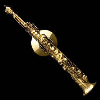 Saxophone Scaled Replica Jewelry Pin 24 Karat Gold Plated