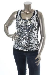 Karen Kane NEW First Frost Black Sequined Front Pailette Tank Top Plus