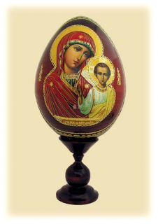 Russian Wood Icon Egg Virgin of Kazan Huge