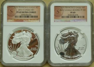 2012 s San Francisco 2 Coin Silver Eagle Set NGC PF 69