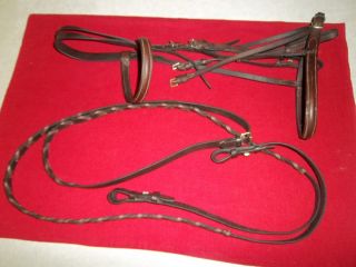 Brown Leather English Bridle Raised Noseband and Browband Laced Reins