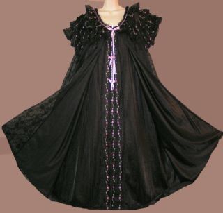 Vintage 50s KAYSER Black BABYDOLL Chiffon Nightgown Negligee Peignoir