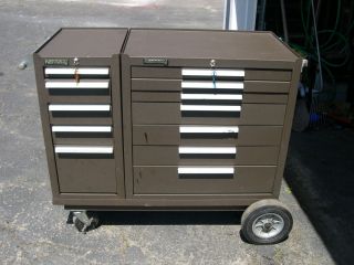 Kennedy 2 Large Toolboxes with Cart Machinist Mechanic Felt Lined