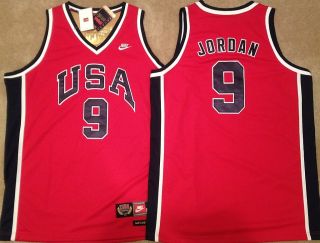 Michael Jordan USA Red Sewn Olympic Nike Jersey