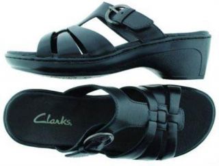 Clarks Khali Slide Sandal Black Leather Slip On Casual Shoes 79251