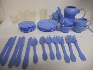 Vintage Irwin Childrens Play Dishes Blue Set of 32