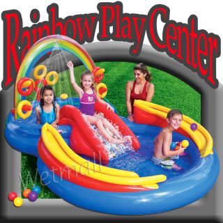 Intex Rainbow Ring Play Center Kids Wading Pool Fun Slide Toy