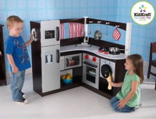 KidKraft Grand Espresso Play Kids Wooden Corner Kitchen 53271