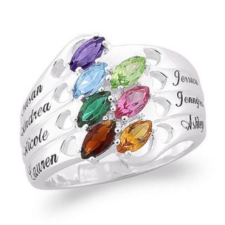Sterling Silver Family Name Marquise Birthstone Ring