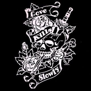 Love Tatoos on Love Kills Slowly Skull Knife Tattoo Art T Shirt Ws15