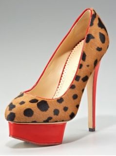 NIB CHARLOTTE OLYMPIA Leopard Platform Shoes Heels Pumps 38 5 8 5 Red