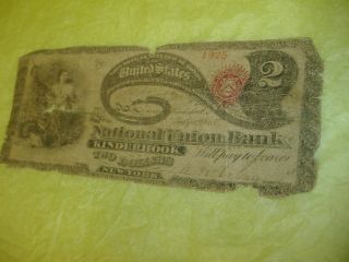  Deuce National Union Bank Note Colby Spinner Kinderhook NY BANKNOTE