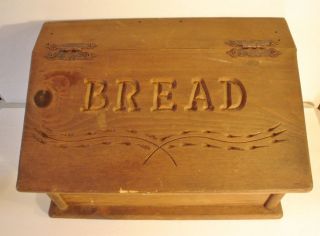 Carved Solid Wood Bread Box Handcrafted Kitchen Home Decor