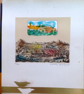 Emanuel Kipnis Jerusalem with Dove of Peace Watercolor Plus Engraving